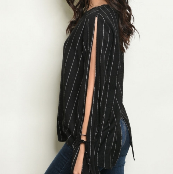 Bell Sleeve Pin Stripe Blouse - Picture 3 of 8